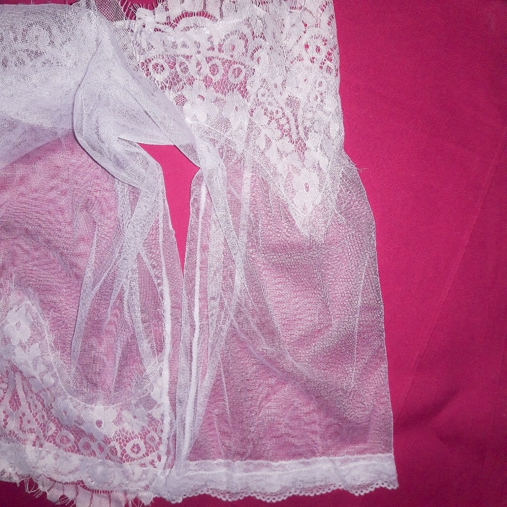 Cold Shoulder Sheer White Mesh Lace Babydoll Set - Picture 3 of 8